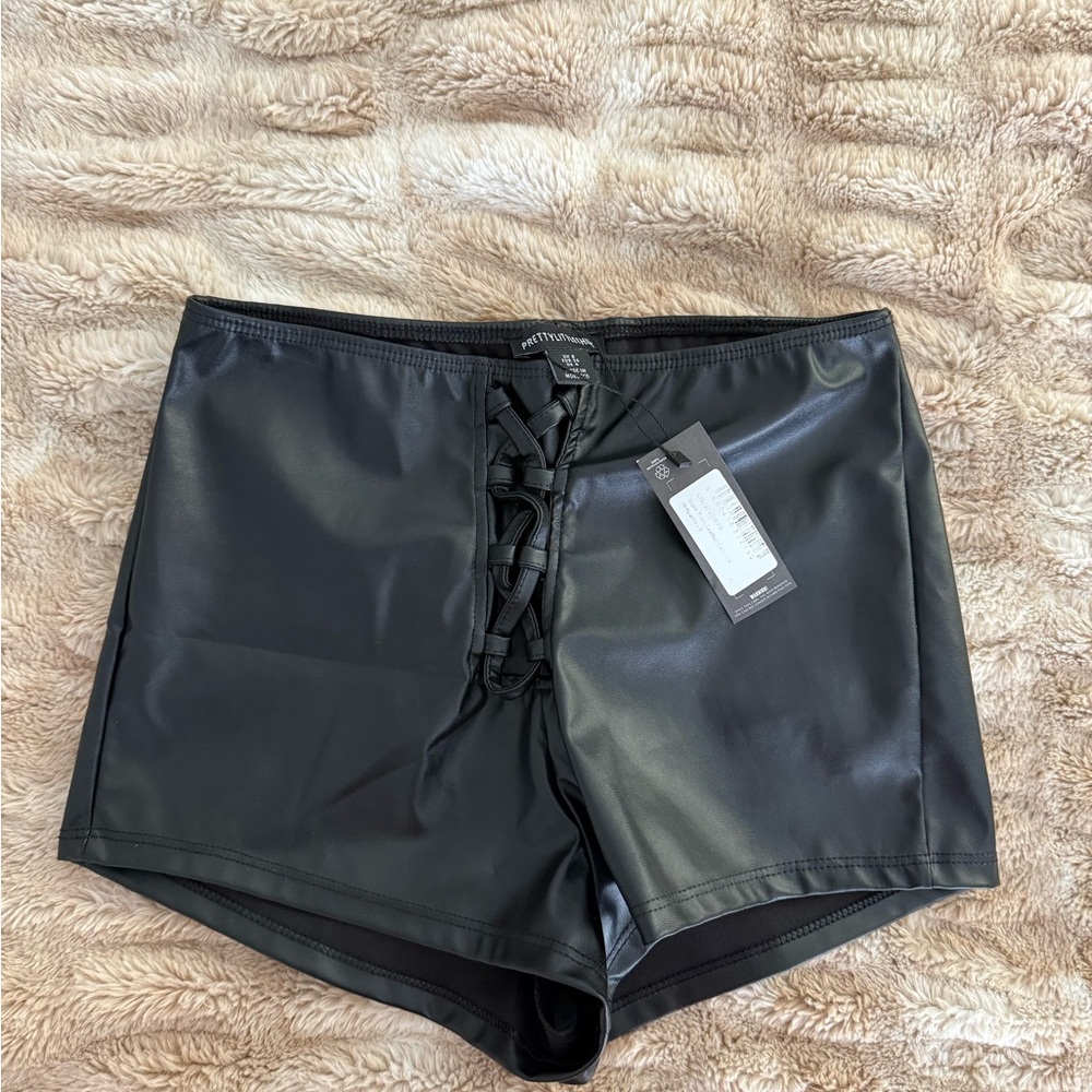 Pretty Little Thing Black Faux Leather Lace-Up Shorts
